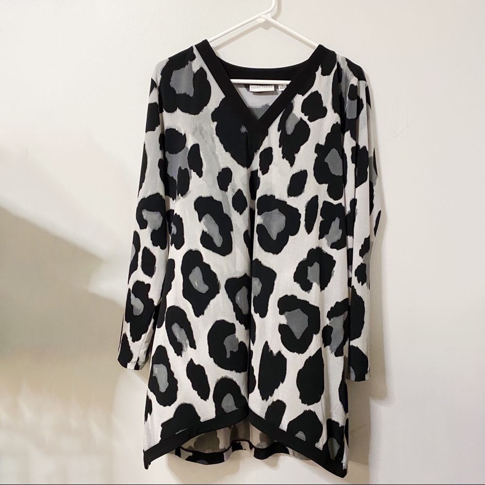 Susan Graver Cheetah Print Liquid Knit Blouse 1X